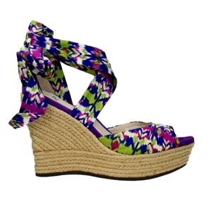 Ugg Lucianna Purple Silk Ankle Bow Wedge Espadrilles Size 8.5